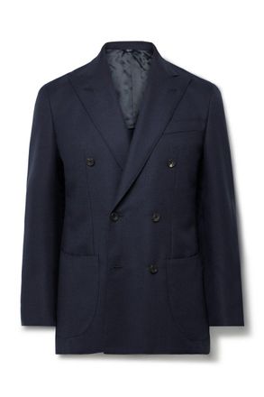 Thom Sweeney Slim-Fit Double-Breasted Wool-Hopsack Blazer