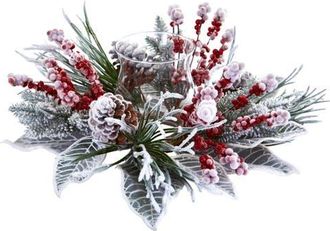 Nearly Natural Snowy Magnolia Berry Artificial Arrangement Candelabrum in White at Nordstrom