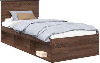 vidaXL Bed Frame with Headboard Brown Oak 90 x 190 cm Solid Pine Wood vidaXL