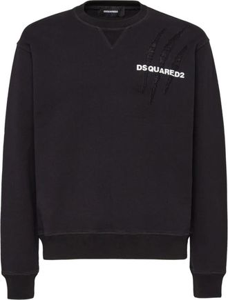 Dsquared2 Printed Scratch Cool Fit Crewneck Sweatshirt - Heren - Sweatshirts - Zwart - L - Katoen - Hoodies & sweatvesten