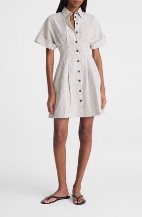 Madewell The Perry Stripe Cotton Seersucker Mini Shirtdress in Black Vintage Ivory Yarndye at Nordstrom, Size Xx-Small