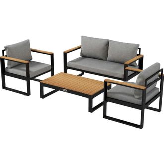 OUTSUNNY Salotto da Esterno con Divano, 2 Poltrone e Tavolino da Caff&egrave; Grigio - Outsunny