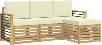 vidaXL Conjunto De Sof&aacute;s De Exterior 4 Uds. Blanco Y Crema Poli&eacute;ster Vidaxl