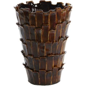 Light & Living Light&living - Vaso De Cer&aacute;mica Banya De Brillante Marr&oacute;n Oscuro