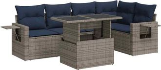 vidaXL 6 Piece Garden Sofa Set with Cushions Grey Poly Rattan Acacia Vidaxl