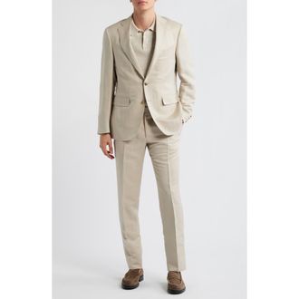 Canali Trim Fit Tan Linen & Silk Suit in Beige at Nordstrom, Size 42 Us