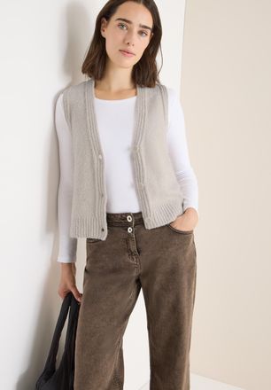 Cecil Strickweste CECIL, Damen, Gr. XXL (46), light greige, Strick, Obermaterial: 79% Polyester, 19% Baumwolle, 2% Elasthan, unifarben, tailliert h&uuml;ftbedeck