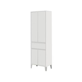 Feridras Mobile Bagno Colonna Portasciugamani in Legno Bianco Rovere 4 Ante 1 Cassetto - Colore: Bianco