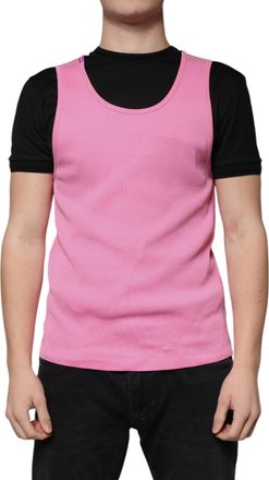 Dolce & Gabbana Pink Cotton Round Neck Sleeveless Mens T-shirt