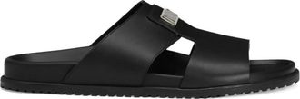 Dolce & Gabbana Zwarte Leren Sandalen Platte Rubberen Zool - Heren - Sandalen - Zwart - 40 EU - Schoenen