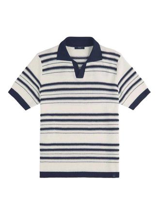 Fay Knitted Polo In Cream With Striped Pattern