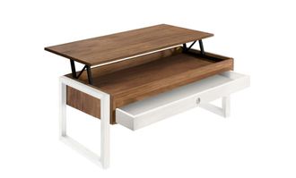 HOGAR 24 Mesa centro elevable caj&oacute;n deslizante madera maciza encerado y blanco