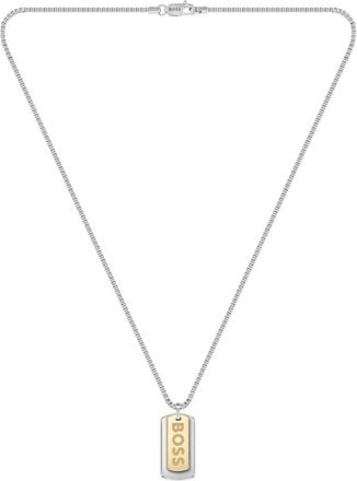 BOSS Box-chain necklace with branded double-tag pendant