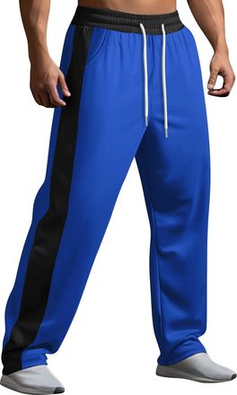 Generic Mens Track Pants Loose Fit Straight Leg Sweatpants Stripe Drawstring Elastic Waist Active Workout Joggers Trousers Streetwear Bottoms Blue
