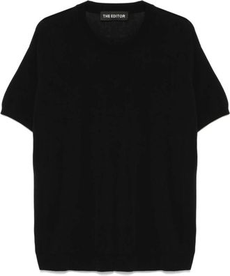 The Editor Tops, Heren, Zwart, M, Trui met ronde hals en korte mouwen