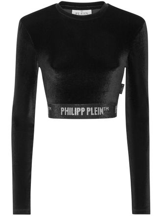 Philipp Plein long-underband velvet crop top - women - Polyester/Elastane - L - Black