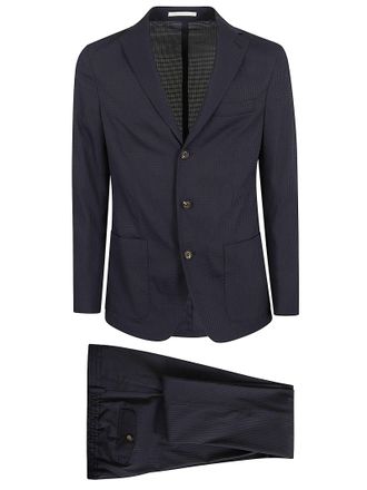Eleventy Tailored Blue Polyester Suit with Textured Blazer and Trousers