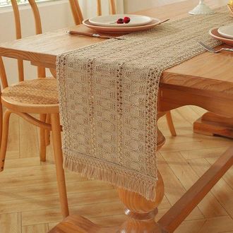 No Brand Camino De Mesa De Estilo Bohemio Con Borlas - Camino De Mesa Con Tejido De Lino - Para La Mesa Del Comedor En Primavera - Decoraci&oacute;n Del Hogar - 30x27
