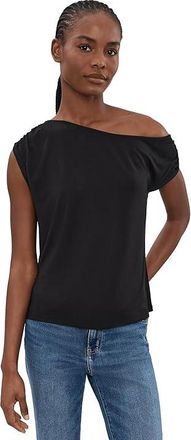 Liverpool L.A. Petite Short Sleeve Asymmetric Off-Shoulder Knit Top Womens Clothing Black : PXS, Elastane/Viscose