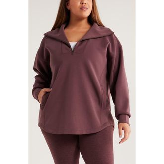 Zella Ultrasoft Half Zip Tunic in Burgundy Fudge at Nordstrom, Size 2X