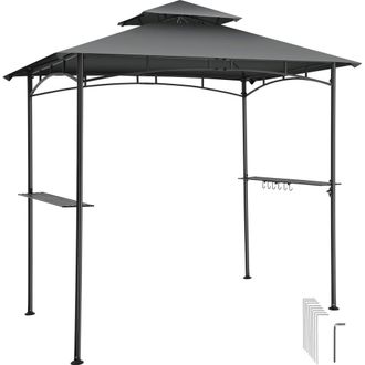TecTake Maracaibo BBQ Pavilion, weatherproof, wind canopy, 2 shelves in Dark Grey | Size: Large