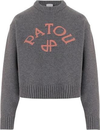 Patou Trui van Wol en Kasjmier met Logo - Dames - Ronde hals truien - Grijs - M - Wol - Truien & Vesten
