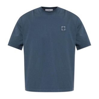 Stone Island T-shirt met logopatch - Heren - T-shirts - Blauw - M - Katoen - Tops