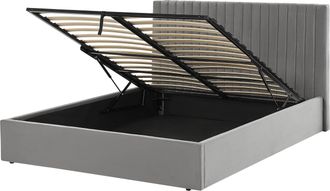 Beliani Cama Con Almacenaje De Terciopelo Gris 160 X 200 Cm Cabecero Capiton&eacute; Vion