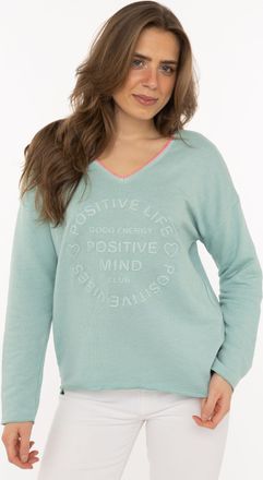 Zwillingsherz Sweatshirt ZWILLINGSHERZ Positive Mind, Damen, Gr. L/XL, aqua, angeraute Sweatware, Obermaterial: 70% Baumwolle, 30% Polyester, normal h&uuml;ftlang, V-Aus