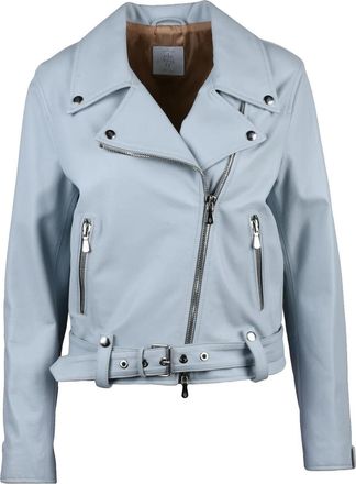 Eleventy Light Blue Leather Biker Jacket