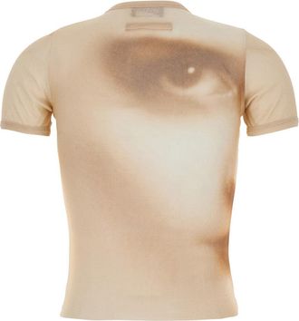 Jean Paul Gaultier Womens T-Shirt With Face Print Beige Tech Fabric Polyamide-Elastane Polyamide/elastane Top