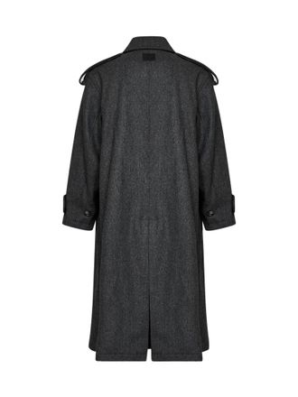 Ami Mens Double-Breasted Trench Coat Charcoal Grey Wool Virgin