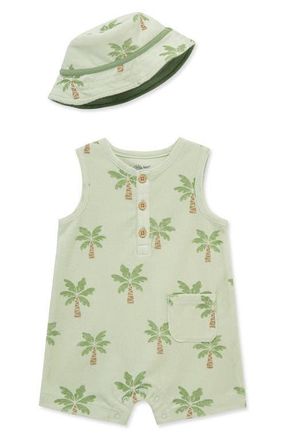 Little Me Palm Tree Terry Romper & Hat Set in Green at Nordstrom, Size 12M
