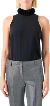 Akris Ruffle Mock Neck Shell in Black at Nordstrom, Size 12
