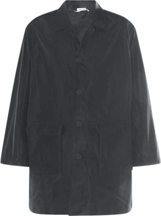 Thom Browne Single-Breasted Coats, female, Gray, M, Logo-print Single-Breasted Coat