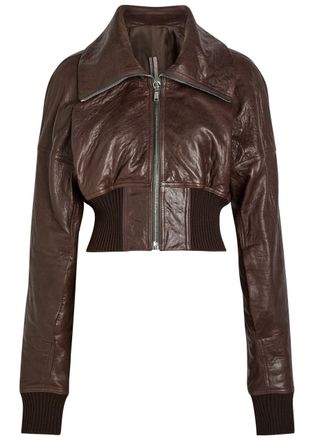 Rick Owens Dracuflight Cropped Leather Bomber Jacket - Dark Brown - 42 (UK10 / S)