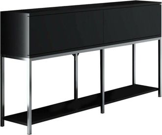 Dmora Aparador Djimsit, Buf&eacute; De Sal&oacute;n, Aparador De Sal&oacute;n, Despensa De Cocina, 150x30h80 Cm, Negro Y Plata - Dmora