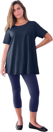 Roaman's Plus Size Ultimate Cotton Crewneck Short Sleeve Swing Tee in Navy at Nordstrom, Size Medium