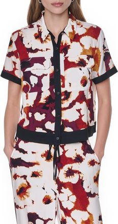 DKNY Print Short Sleeve Button-Up Shirt in Floral Inkblot at Nordstrom, Size X-Small