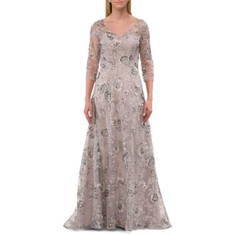 La Femme Lace Mother of the Bride Gown with V Neckline in Silver at Nordstrom, Size 12