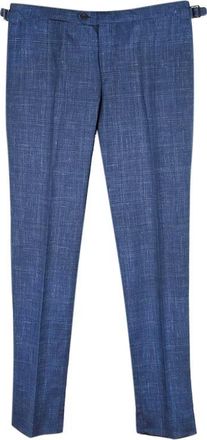 Thom Sweeney Blue Wool-Silk Tailored Trousers Size L