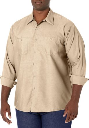 Red Kap Mens Industrielles Arbeitshemd, Regular Fit, Langarm Work Utility Button Down Shirt, Light Brown, XL