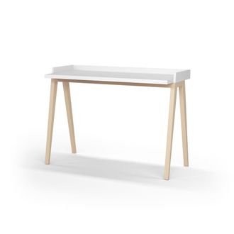 HERDASA Escritorio melamina y haya blanco patas roble 81x111x50