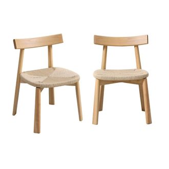 Sweeek Silla escandinava de madera de hevea con asiento de cuerda, set de 2