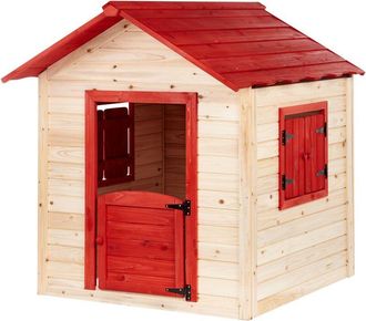 Beliani Casita De Jard&iacute;n Casa De Juegos Infantil De Madera Clara Tejado Rojo Pelopio