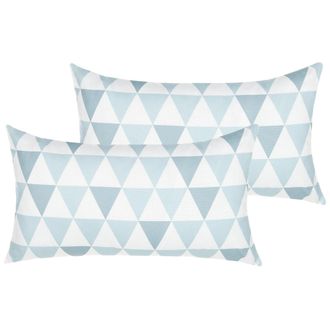 Beliani Conjunto De 2 Cojines De Poli&eacute;ster Azul Claro Blanco 40 X 70 Cm Patr&oacute;n Trifos