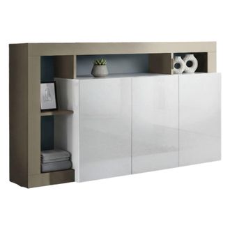 Dmora Aparador Moderno Con 3 Puertas Y Estantes, Mueble Para Tv Para Sala De Estar, Buffet De Cocina, Aparador Made In Italy, 146x62xh93 Cm, Colorblanco Y P