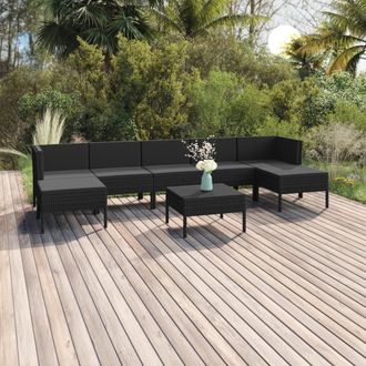 vidaXL 8 Pcs Garden Lounge Set Con Vime Pe Negro