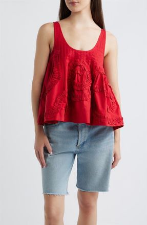 Damson Madder Stella Ruffle Flounce Organic Cotton Tank in Red at Nordstrom, Size 16 Us