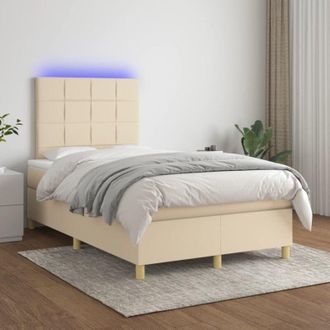 vidaXL Cama Box Spring Con Colch&oacute;n Y Led Tela Crema 120x200 Cm Vidaxl
